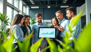 Collaborative team discussing their strategies as a leading uk voip provider in a modern office setting.