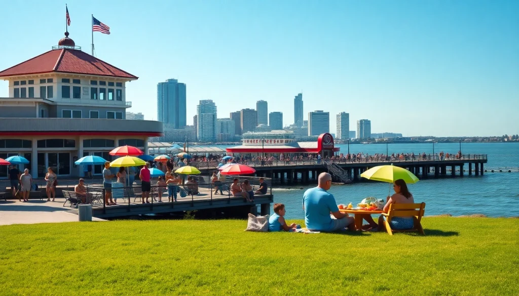 Families enjoying a sunny day at St. Pete's vibrant waterfront pier.