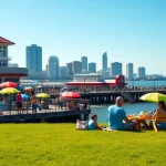 Families enjoying a sunny day at St. Pete's vibrant waterfront pier.