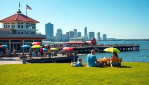 Families enjoying a sunny day at St. Pete's vibrant waterfront pier.