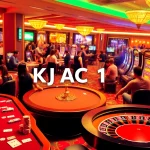 A bustling casino scene with players at tables and slot machines, representing the excitement of KJC AC 1.
