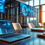 Explore technology trends with innovative devices in a bright, modern office environment.