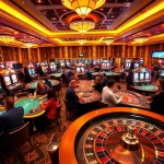 Players enjoying exciting games at https://kjc.uk.com/ in a lively casino atmosphere, featuring poker and roulette.