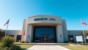 Captivating view of the Anaheim Jail police station highlighting its entrance and surroundings.