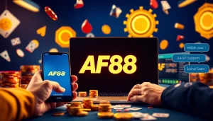 AF88 online betting platform interface showcasing customer support and gaming elements.