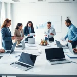 Quickplus Business Consultants team actively collaborating in a modern office environment.