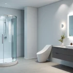 Admirez la cabine de douche sirhona, le miroir LED et le mobilier moderne dans la salle de bain.