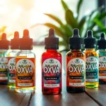 Oxva Liquid auf einem stilvollen Tisch arrangiert mit verschiedenen Aromen.