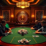 Experience the thrill of mm88 poker gaming in a luxurious casino setting, with players engaged at an elegant table.