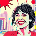 Vibrant pop art canvas featuring a joyful woman with bold colors in an urban backdrop.