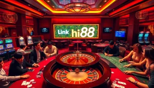 Experience the thrill of the casino with Link hi88 as players enjoy roulette and poker games in a luxurious setting.