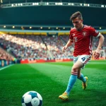 Seamus Coleman showcasing skill in a live soccer match at https://diknews.co.uk/seamus-coleman/ with enthusiastic fans.