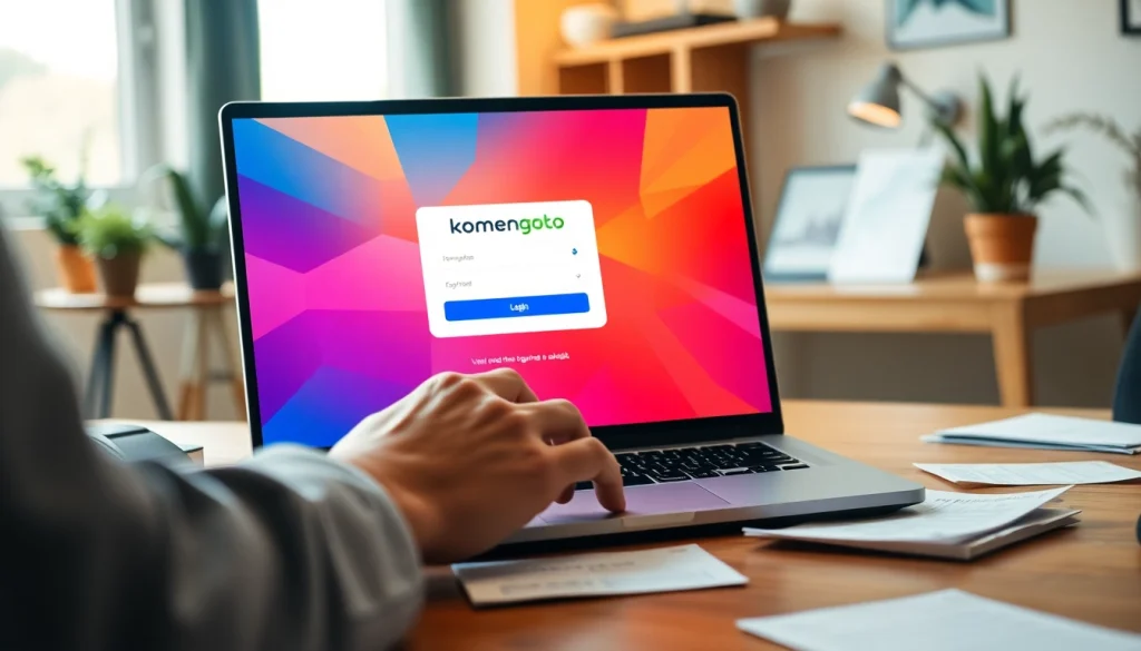 Masuk ke platform permainan online dengan antarmuka komengtoto login di laptop.