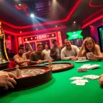 Experience the thrilling atmosphere of Hi88 casino gaming with a vibrant scene of players enjoying roulette and poker.