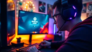 Masuk ke permainan bensu4d login game dengan gamer serius di latar penuh warna.