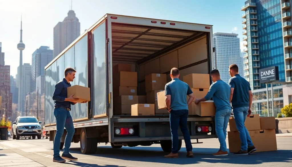 Toronto moving company team efficiently loading a truck in downtown Toronto.
