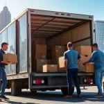 Toronto moving company team efficiently loading a truck in downtown Toronto.