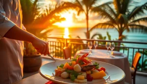 Experience the culinary art of a Private chef Sint Maarten with exquisite dishes on a tropical terrace.
