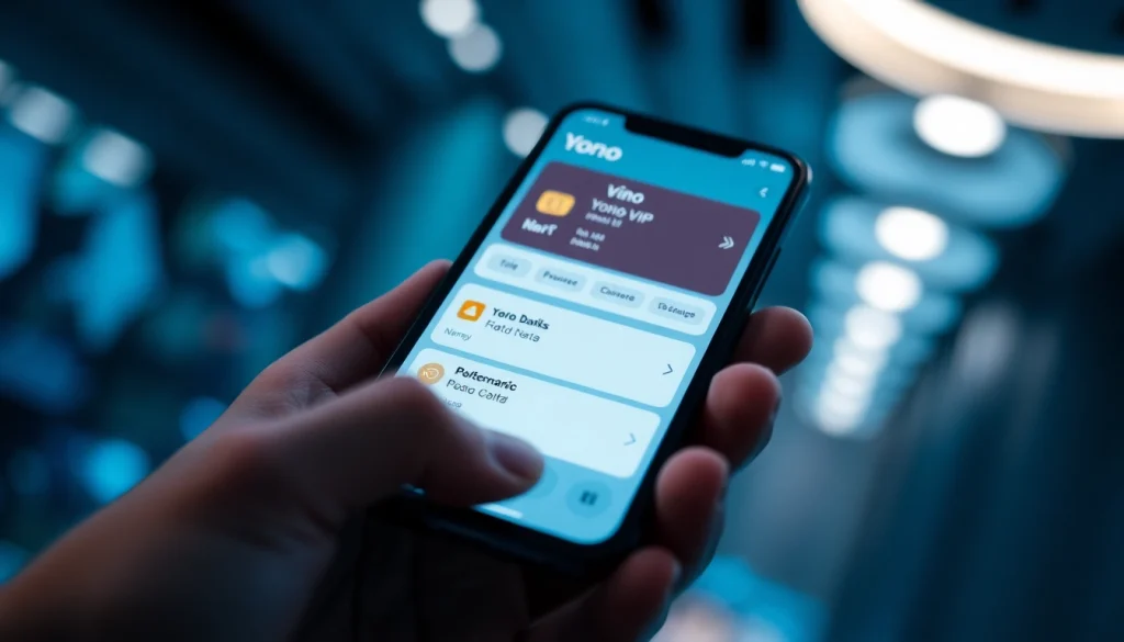 Discover Yono VIP’s user-friendly banking features on a smartphone screen with vibrant colors.