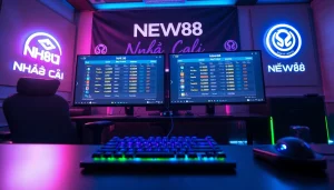 Engaging gaming environment featuring Nhà Cái NEW88 with vibrant RG lighting and modern design.
