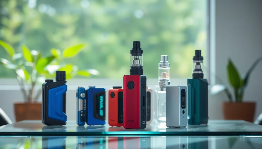 Erstaunliche vapes auf einem eleganten Glas Tisch in einem minimalistischen Setting.