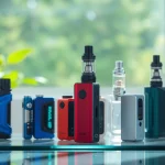 Erstaunliche vapes auf einem eleganten Glas Tisch in einem minimalistischen Setting.