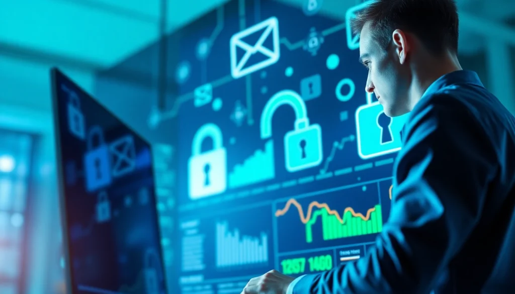 Analyze Email Security & Archiving metrics with a sleek digital interface and professional cyber security atmosphere.