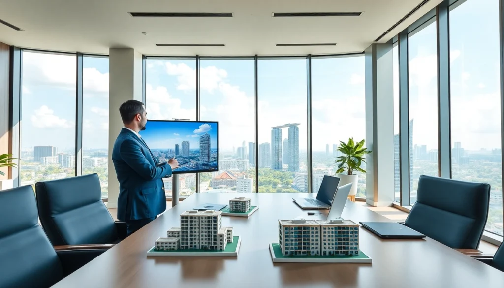 Showcasing new properties with https://newdeveloperlaunch.sg in a modern office environment.