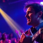 Engaging kooralive musician performing on stage with vibrant lighting effects.