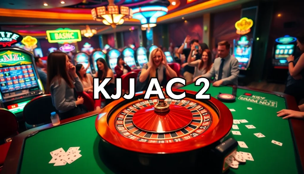 A bustling casino table showcasing the thrill of gambling with the keyword 'KJC AC 2' prominently featured in the immersive environment.