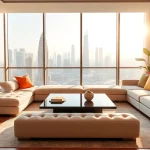 Elegant interior design dubai showcasing a modern apartment with bright natural light.