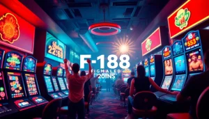 Experience the thrilling atmosphere of F168 online gambling platform with vibrant games and excited players.