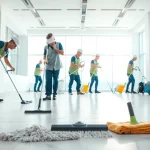 Post construction cleaning professionals ensuring a pristine workspace with specialized equipment.