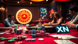 Experience the thrill of XN 88 with dynamic poker gameplay at an elegant casino table.