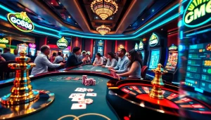 Players enjoying a vibrant gaming experience at the go88 web casino with roulette, slots, and poker.