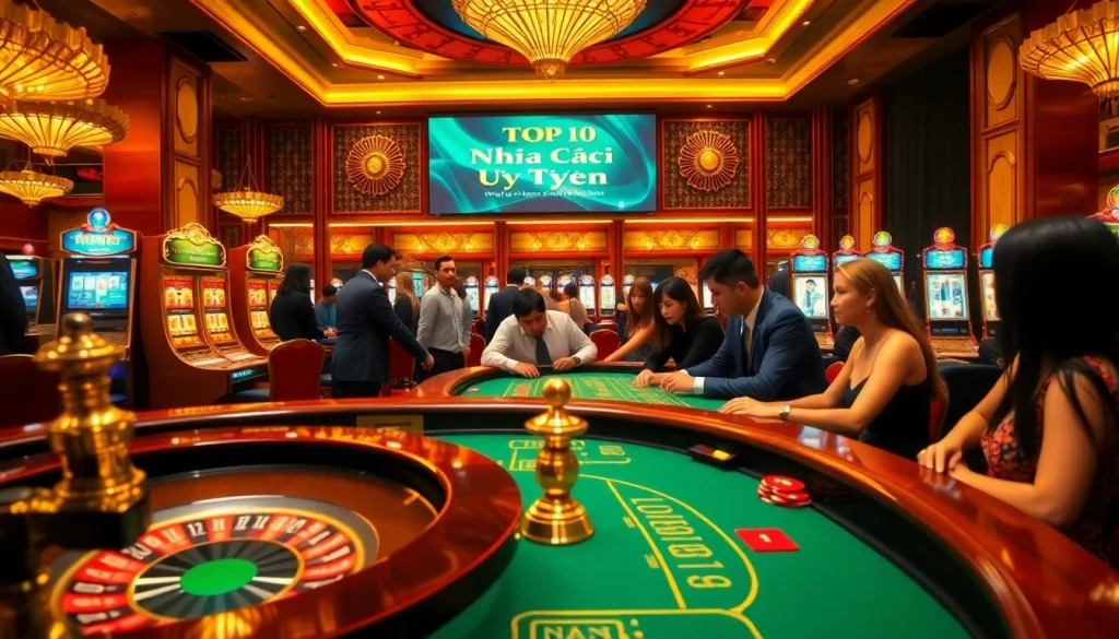 Engaged players enjoying the excitement at the top 10 nhà cái uy tín casino, highlighting luxury and professionalism.