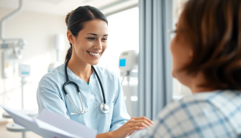 Engaging scene at https://tweestedenziekenhuis.nl with healthcare worker helping a patient in a professional hospital setting.