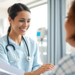 Engaging scene at https://tweestedenziekenhuis.nl with healthcare worker helping a patient in a professional hospital setting.