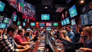 Engaged individuals participating in sports betting in Alabama, showcasing dynamic interactions.