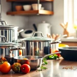 Showcase of premium cookware NZ with vibrant vegetables and herbs, highlighting quality materials.
