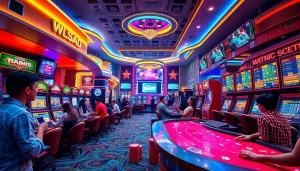 Explore the thrilling atmosphere of 78winbiz.com featuring dynamic gaming experiences and vibrant casino visuals.