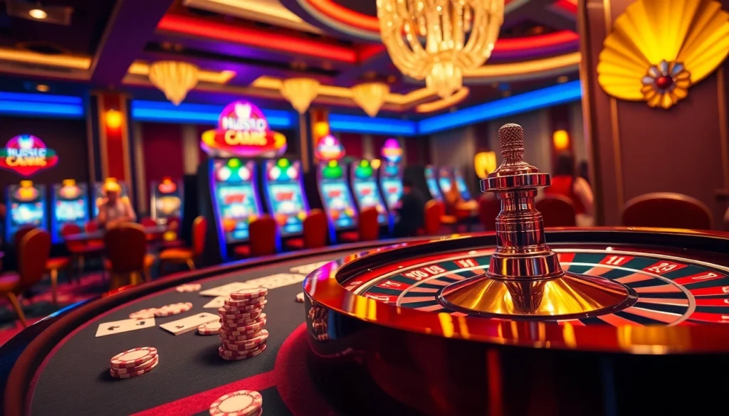 Experience the excitement of gaming at nhà cái nohu90 with a vibrant casino scene showcasing roulette and chips.