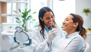 Orthodontics consultation where an orthodontist assesses a patient's clear aligners.