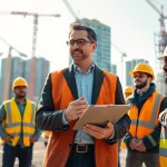 New York Construction Manager effectively leading a dynamic team at a busy construction site.