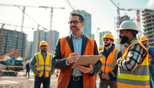 New York Construction Manager effectively leading a dynamic team at a busy construction site.