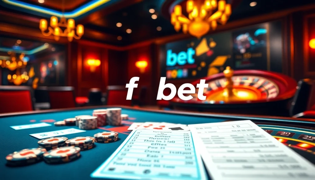 Betting scene showcasing f8bet with poker chips and a digital betting interface.