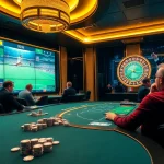 Experience trực tiếp bóng đá betting excitement in a luxurious casino setting with engaged players and vibrant screens.
