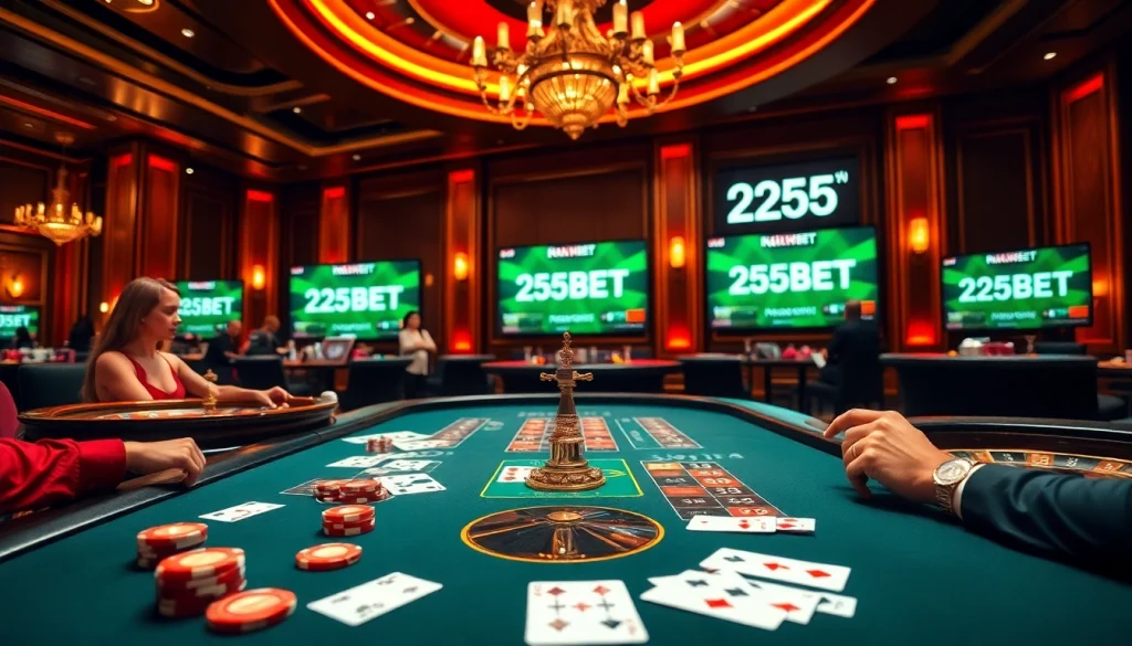 Engage in exciting gameplay at 255BET casino with vibrant poker chips and cards.