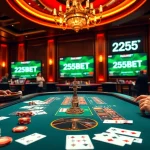 Engage in exciting gameplay at 255BET casino with vibrant poker chips and cards.