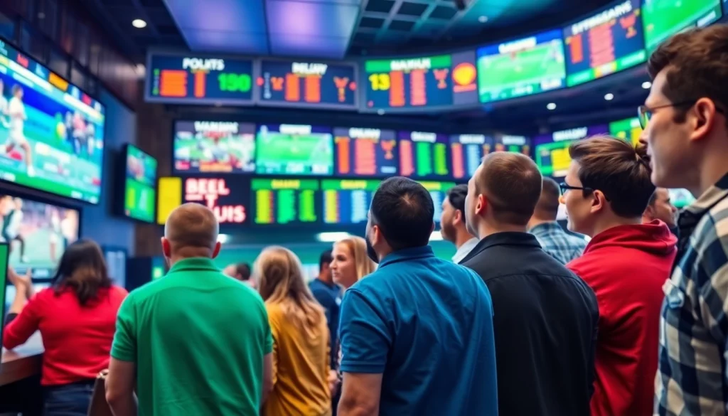 Experience thrilling sports betting in Saskatchewan at a vibrant sportsbook with enthusiastic fans.